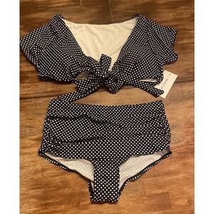 Flutter Sleeve 2 Piece High Waisted Bikini Set - large